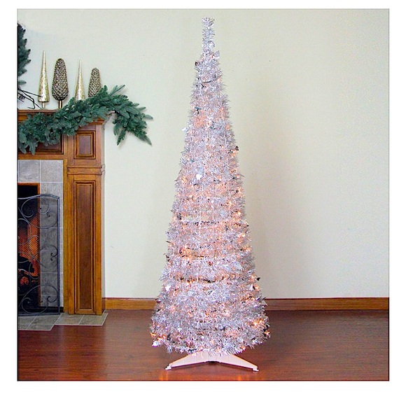 6 ft. Pre-lit Silver Tinsel Pop up artificial Christmas Tree🎄✨ - Picture 3 of 5